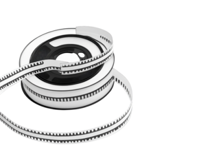 3D Render of a White Film Reel Isolated on a Black Background