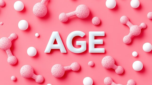 The word "AGE" with a DNA background symbolizes how strong genes contribute to longevity and good health. Science and research related to anti-aging and life extension.