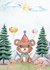 Cute Bear Watercolor, Woodland Forest Nursery Decor, Animal Illustration for Kids, Clipart for Children’s Books and Cards