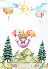 Cute Bear Watercolor, Woodland Forest Nursery Decor, Animal Illustration for Kids, Clipart for Children’s Books and Cards
