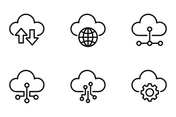 Fototapeta premium Minimal Cloud Computing Line Icons Set for Metaverse and Digital Networks