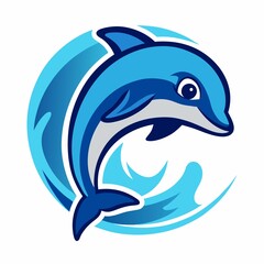 Dolphin jumping and swimming in ocean style vector art on white background