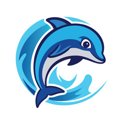 Dolphin jumping and swimming in ocean style vector art on white background
