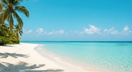 Obraz premium Tropical Beach with Palm Trees and Blue Water