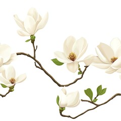 Fototapeta premium Elegant Magnolia Flowers Blooming on Branch in Vector Graphic Illustration