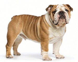 Obraz premium Adorable English Bulldog Puppy Standing Studio Shot White Background