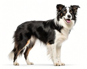 Fototapeta premium Happy Black and White Border Collie Dog Studio Shot Full Body Isolated on White Background