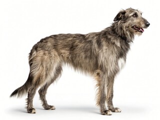 Fototapeta premium Majestic Irish Wolfhound Dog Breed Full Body Profile Studio Shot Grey Brindle Coat