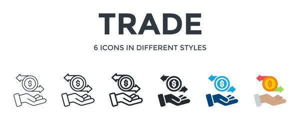 Trade  Icon In Different Style Vector Illustration. Designed In Thin Line, Regular Line, Bold Line, Glyph, Color Fill, And Flat Style Can Be Used For Web