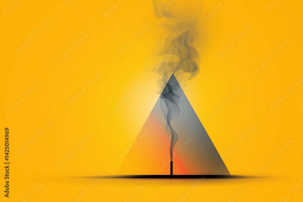 Poster Bright Warning Triangle Contrasts With a Burning Cigarette Creating a Striking Visual Warning About Smoking Hazards and Health Risks