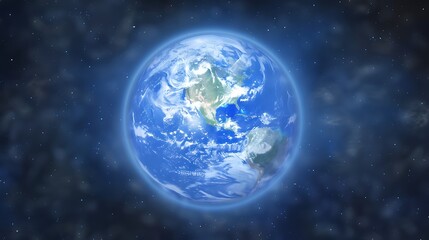 A mesmerizing, glowing view of planet Earth in a dark, starry, cosmic space