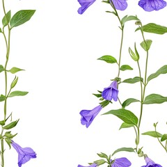 Blooming Purple Bellflower Plants on Vines Isolated on White Background