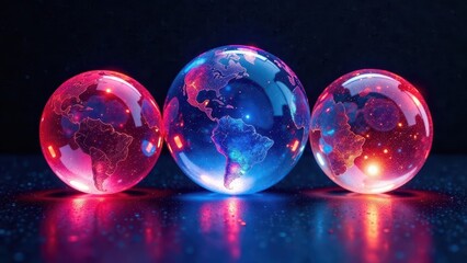 Illuminated Spheres Depicting a Global Network of Interconnections, Representing Worldwide Communication and Data Transmission
