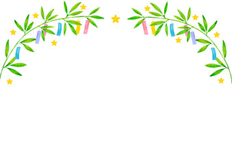 水彩の七夕の笹の葉のイラストフレーム