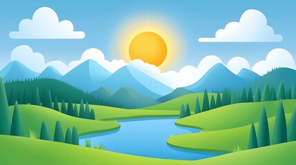 Fototapeta premium Sunny Mountain Lake Landscape.