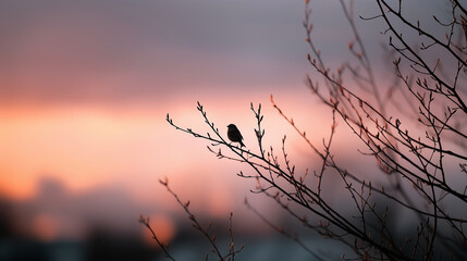 Fototapeta premium Hopeful Spring Morning Bird and New Leaves
