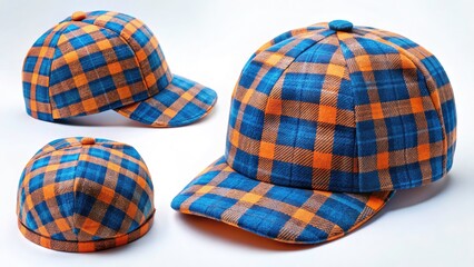 3D Scottish Blue Orange Checkered Hat Product Photography -  High-Resolution Images for Online Stores