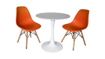 White table with chair isolated on transparent background, PNG File