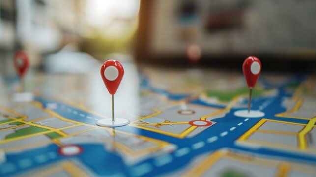 A close-up of a pin location map on a computer screen with customizable icons and labels.
