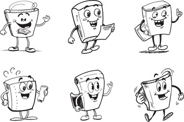 Cartoon character collection of documents and paper sheets with funny expressions
