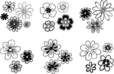 Black and white flower collection doodle style floral vector design elements