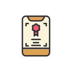 Mobile certificate colored icons, minimalist vector illustration ,simple transparent graphic element .Isolated on white background