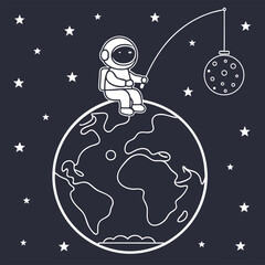 Fototapeta premium Astronaut Fishing on Earth T-Shirt: Funny Space Graphic Tee.