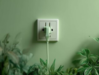 Eco Conscious Power Use Pastel Green Aesthetic Plant Accents Minimalist Energy Saving Design Interior Decor Close Up View
