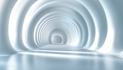 Obraz premium A long, white tunnel with a light shining through it