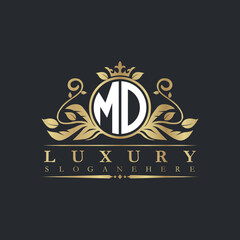 Luxury letter logo with crown initial monogram calligraphic.