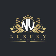 Luxury letter logo with crown initial monogram calligraphic.