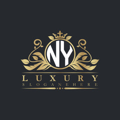 Luxury letter logo with crown initial monogram calligraphic.