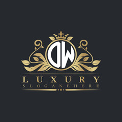 Luxury letter logo with crown initial monogram calligraphic.
