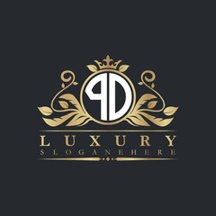 Luxury letter logo with crown initial monogram calligraphic.