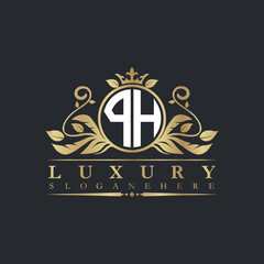 Luxury letter logo with crown initial monogram calligraphic.