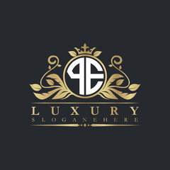 Luxury letter logo with crown initial monogram calligraphic.