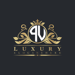 Luxury letter logo with crown initial monogram calligraphic.