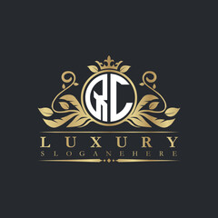 Luxury letter logo with crown initial monogram calligraphic.
