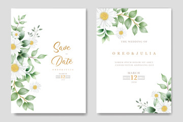 wedding invitation card with flower chrysanthemum watercolor