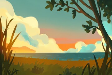 Nature's Embrace: A Tranquil Seascape at Golden Hour Serenity