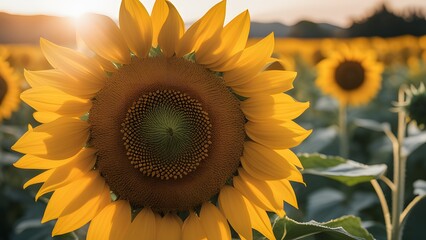 Golden sunflowers stretching toward morning sunlight in open countryside