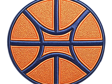 Abstract Basketball Emblem Illustration In Orange And Blue Colors On Transparent Background