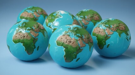 Diverse group of earth globes representing global business tech adoption and regions advancing small and medium enterprises