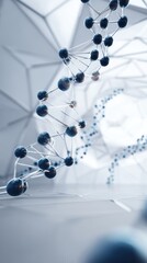 Molecular structure with sphere nodes and wireframe connections in light gray triangular background