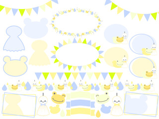 梅雨の装飾フレーム素材セット(てるてる坊主&カエル)