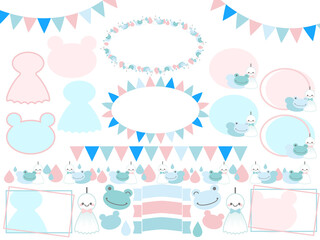 梅雨の装飾フレーム素材セット(てるてる坊主&カエル)