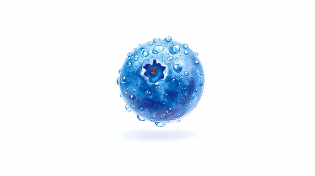 Juicy blueberry with water droplets, isolated on white background, perfect for food packaging or health blogs