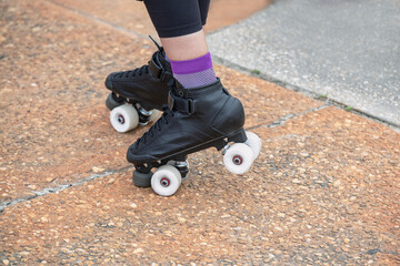 modern style roller skates with vibrant wheels and classic leather design selective focus