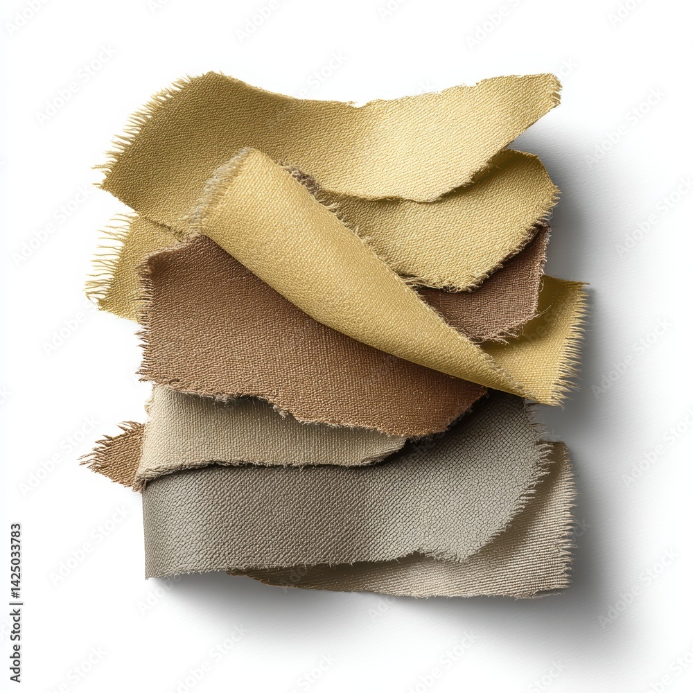 Aufkleber Textile Artistry Textured Woven Fabrics in Earth Tone Colors Creating Depth and Texture on a Bright White Canvas