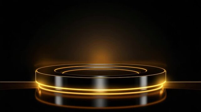 Black and gold glowing round stage with spotlight.